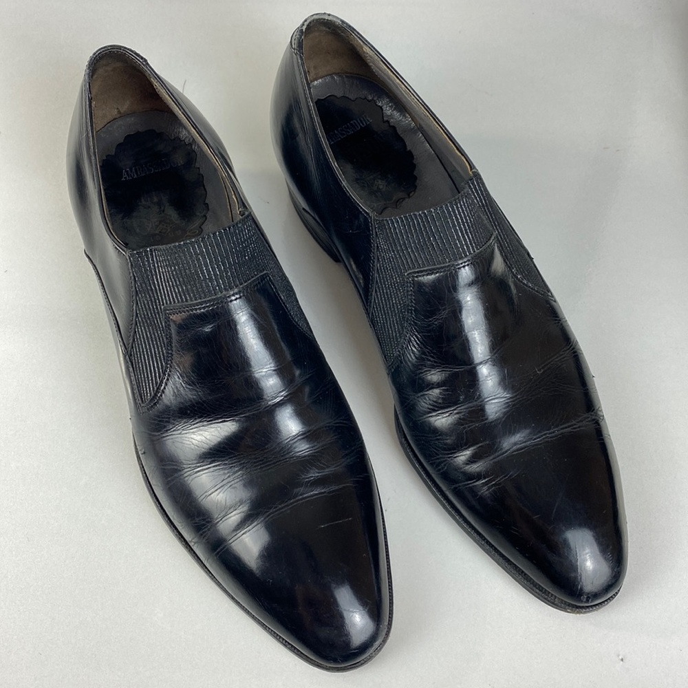 Mens Stetson Black Western Dress Shoe Leather Slip On size 7 B/D Excellent Shape
